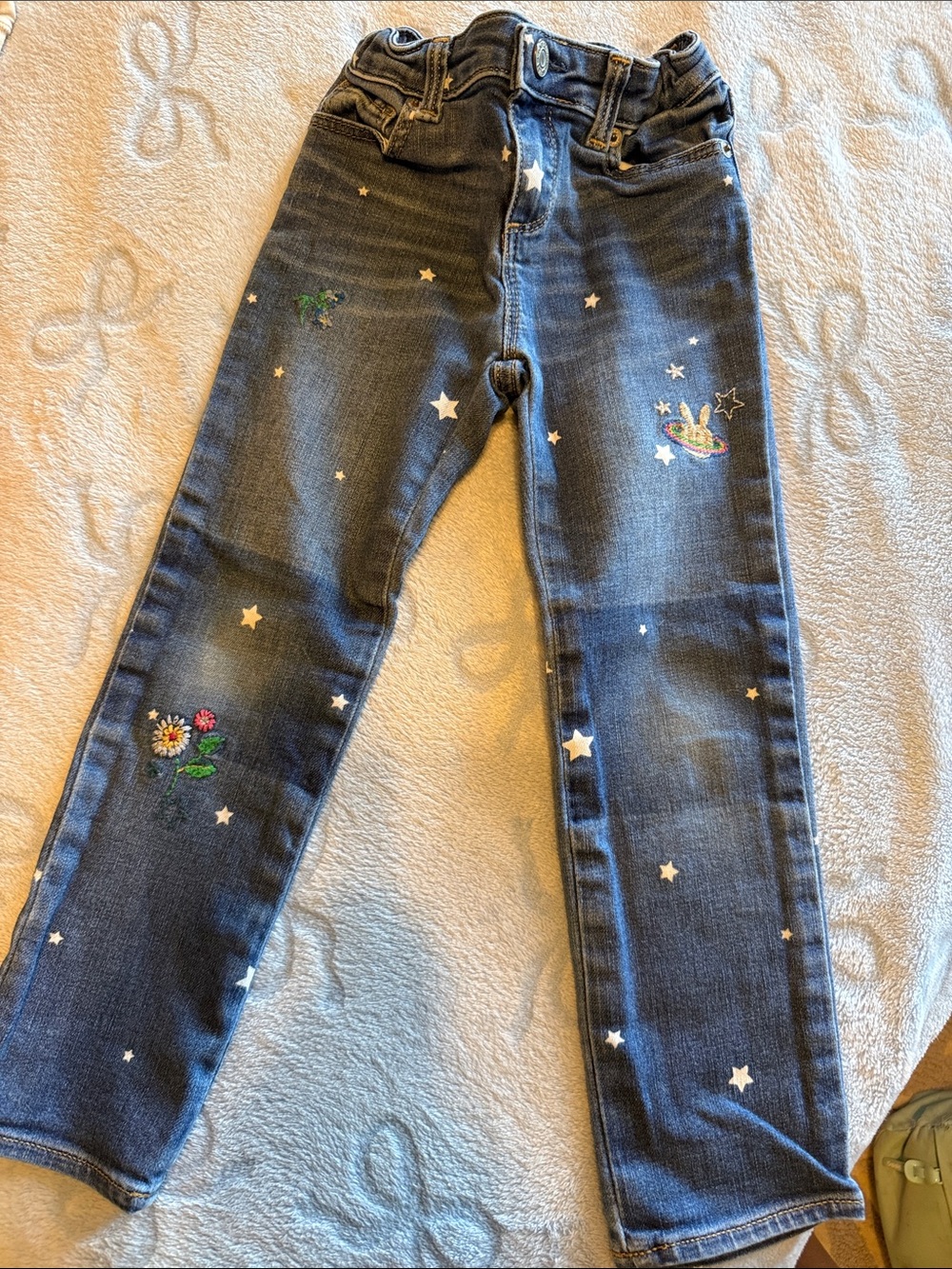 GAP Girls' Dark Blue Skinny Jeans with Star & Floral Embroidery